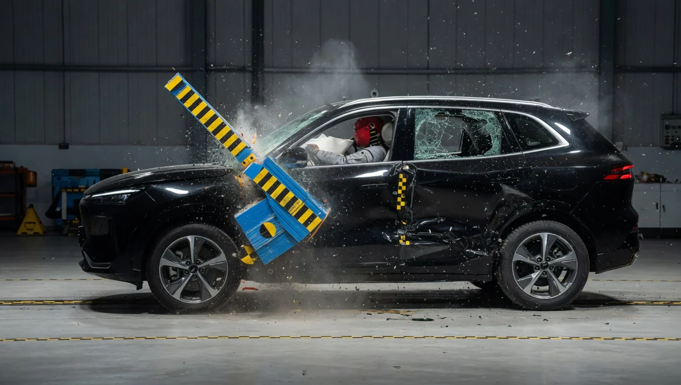 Geely проверила EX5 EM-i двойным боковым краш-тестом
