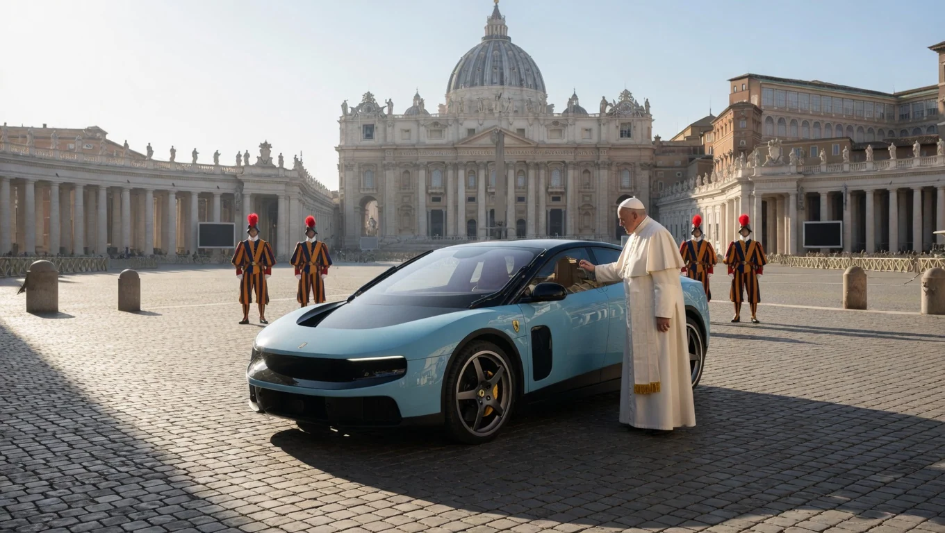Ferrari показала первый электрокар Luce и привезла его Папе Римскому