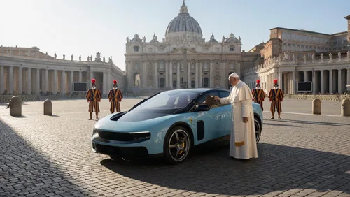 Ferrari показала первый электрокар Luce и привезла его Папе Римскому