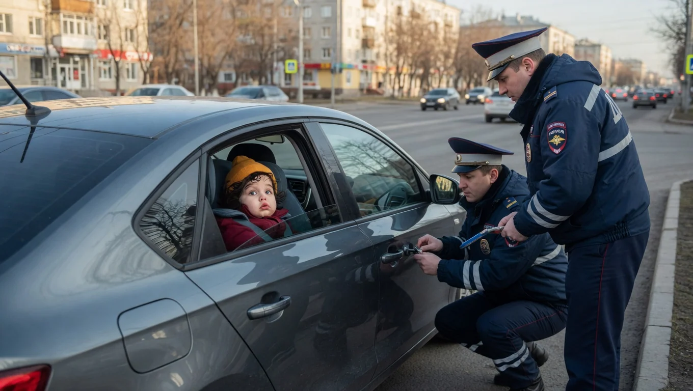 В Татарстане инспекторы ДПС помогли ребенку, запертому в машине