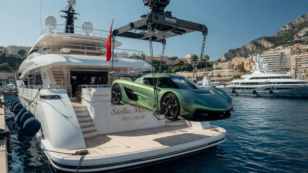 Koenigsegg Jesko Absolut подняли на яхту Stella Maris в Монако